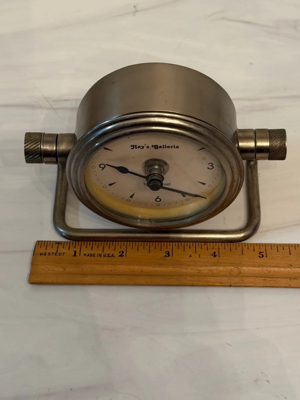 Heavy silver antique Hay’s Galleria London desk/table clock